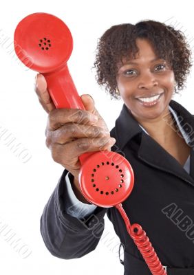 Woman with a red phone