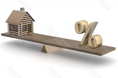 house and percent on scales. 3D image.