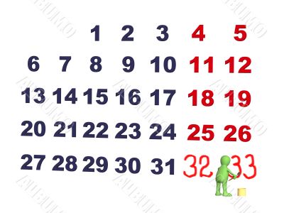 Person - puppet, adding numbers in a calendar