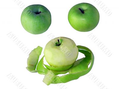 Pare green apple on white background