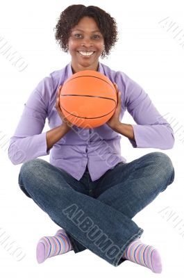 Woman with balloon of basketball