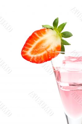 Strawberry cocktail with ice cube