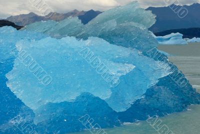 Blue iceberg in lake Argentino near Upsala glacier.