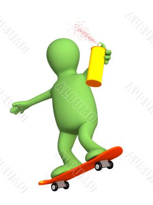 3d puppet, going for a drive on a skateboard