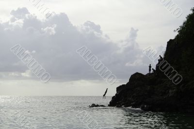 Jumping Off Rock Silhouette