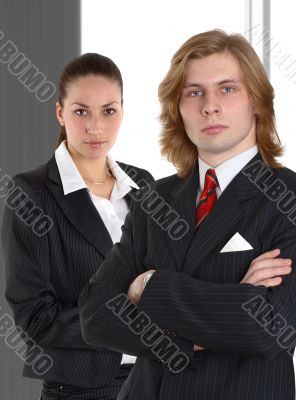 business couple on gray background