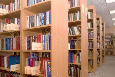 books on shelves in library