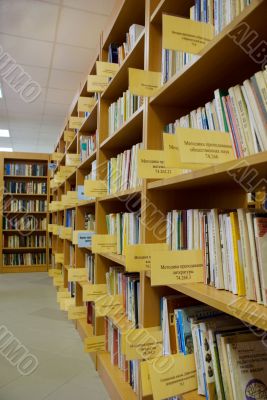 books on shelves in library