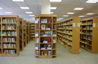 books on shelves in library