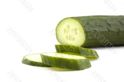 cucumber with slices isolated on white