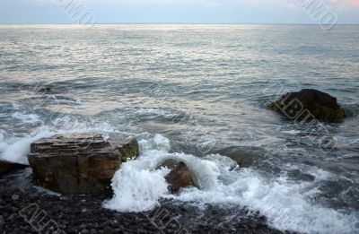 Waves splashing on seacoast