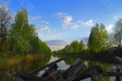 Dream of fisherman. Evening ashore lake