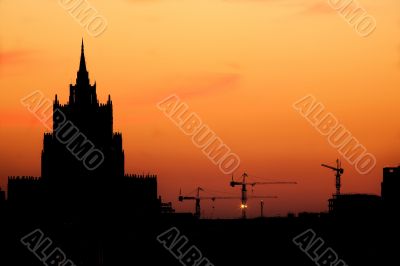 Building, cranes,sky