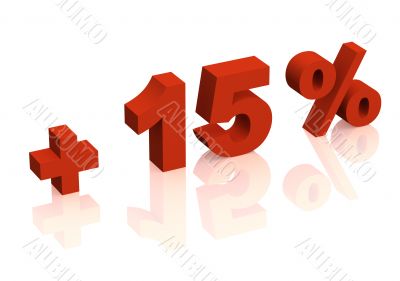 Red 3d inscription - plus of fifteen percent