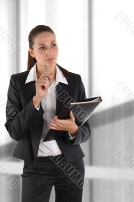 thinking girl with file