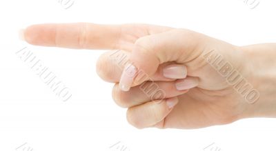 Woman hand with pointing finger isolated with clipping path