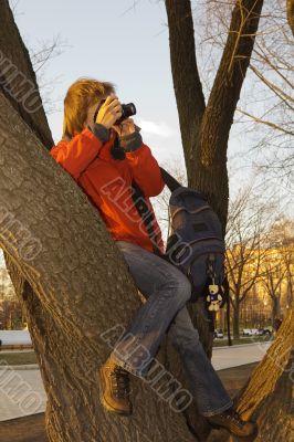 Girl,camera,sunset