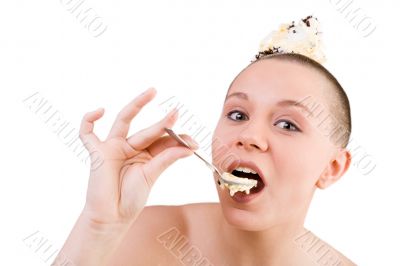 Young woman eating ice cream