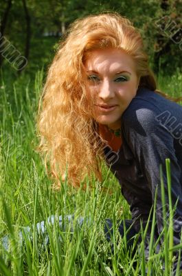 In green grass