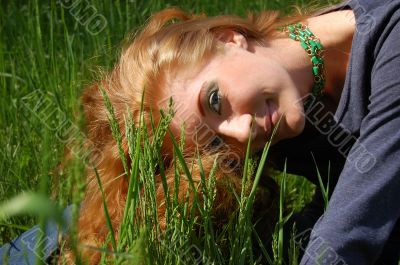 In green grass