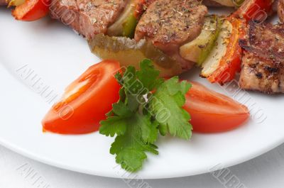 grilled kebab with vegetables