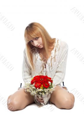 girl in white with flowers