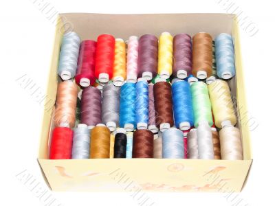 Box with spools of colored thread