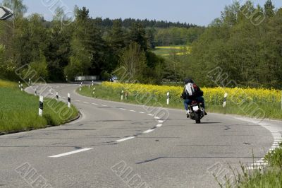 On the road. Motorcycle on the rural road.