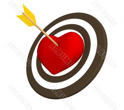 3d red heart pierced with an arrow