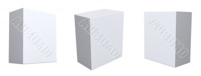 Three blank 3d boxes of blue color