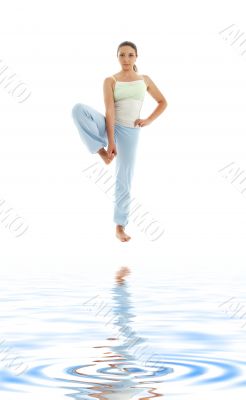 yoga standing on white sand