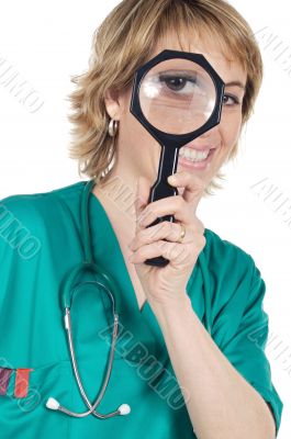 Doctor with magnifying glass
