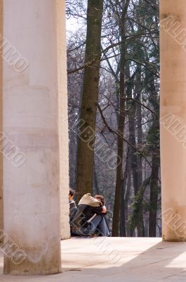 Girls in a park pavilion