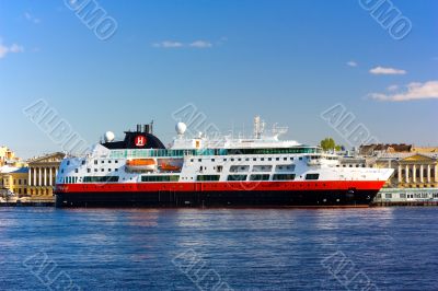 Sea liner in city embankment