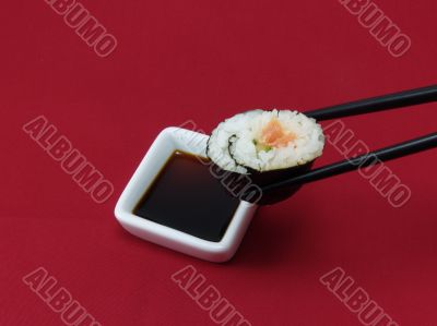 sushi on a red background