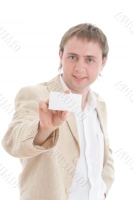 Businessman showing your card