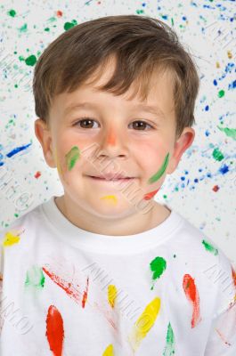 Boy playing with painting
