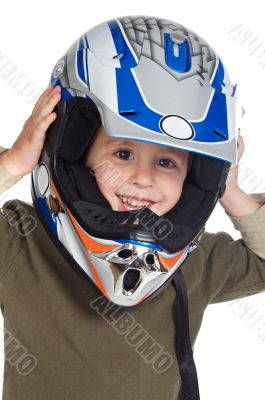 adorable boy with a helmet in the head
