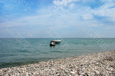  beach on background blue sky