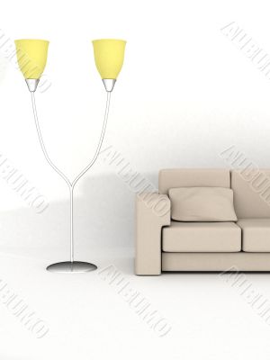 Floor lamp and sofa on a white background