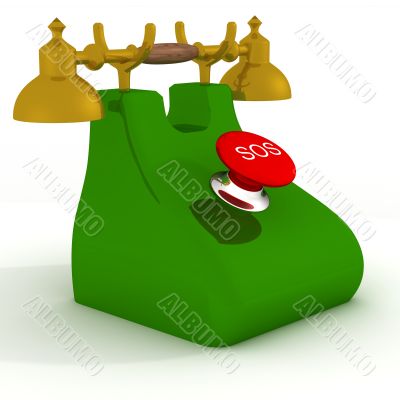 Green phone with button SOS on a white background