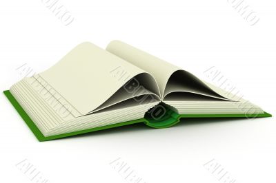 Opening book on a white background. 3D image.