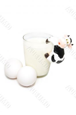 Milk, cow and eggs