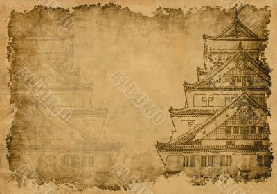 Background with ancient Japanese house