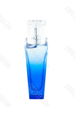 Perfume in deep blue scent-bottle.