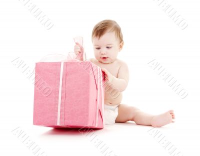 baby boy in diaper with big gift box #2