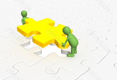 3d puppets installing yellow part puzzle