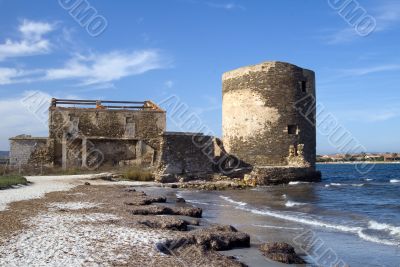 Sentry serf tower on coast, Sardinia, Stintino