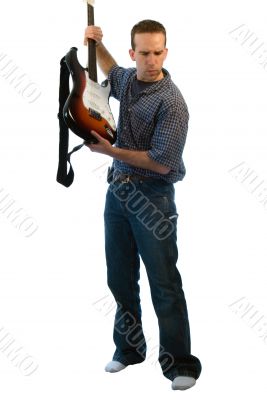 Man Throwing Electric Guitar