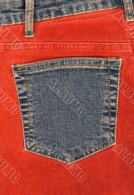 Corduroy clothing with denim pocket